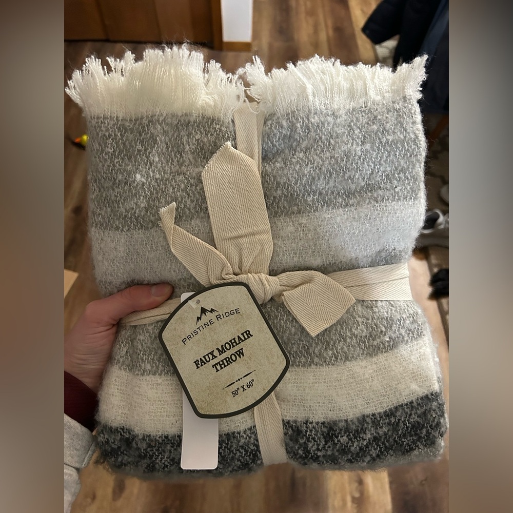 Gray and White Faux Mohair Throw
